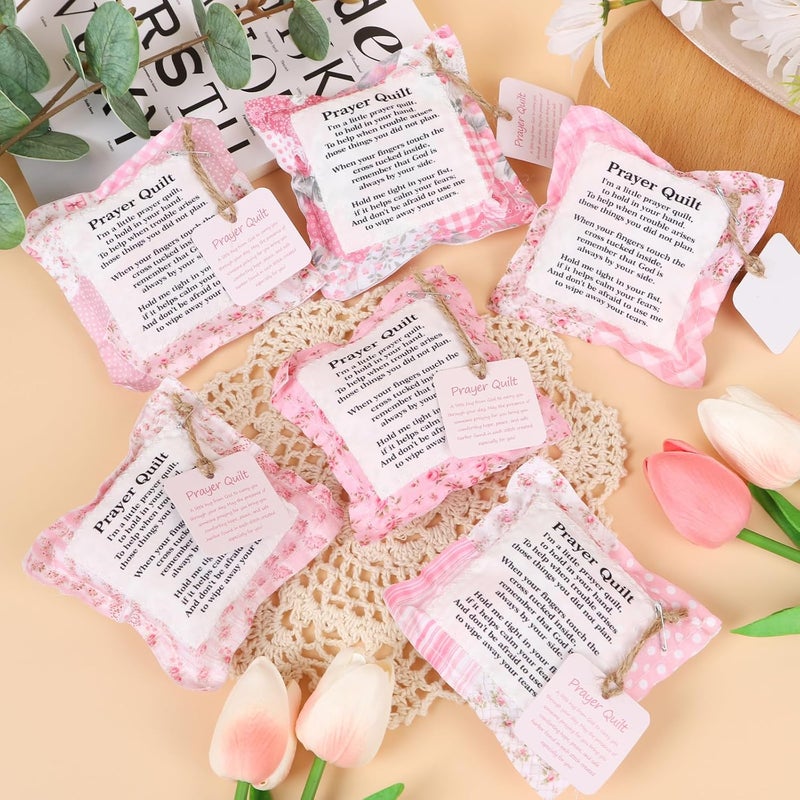 Keluna Prayer Quilt with Cross Inside - 6Pack Pink Mini Pocket Prayer Quilt Square with Scripture Poem, Handmade Faith Religious Church for Christian Pastor Cancer Patients Familes - Image 4